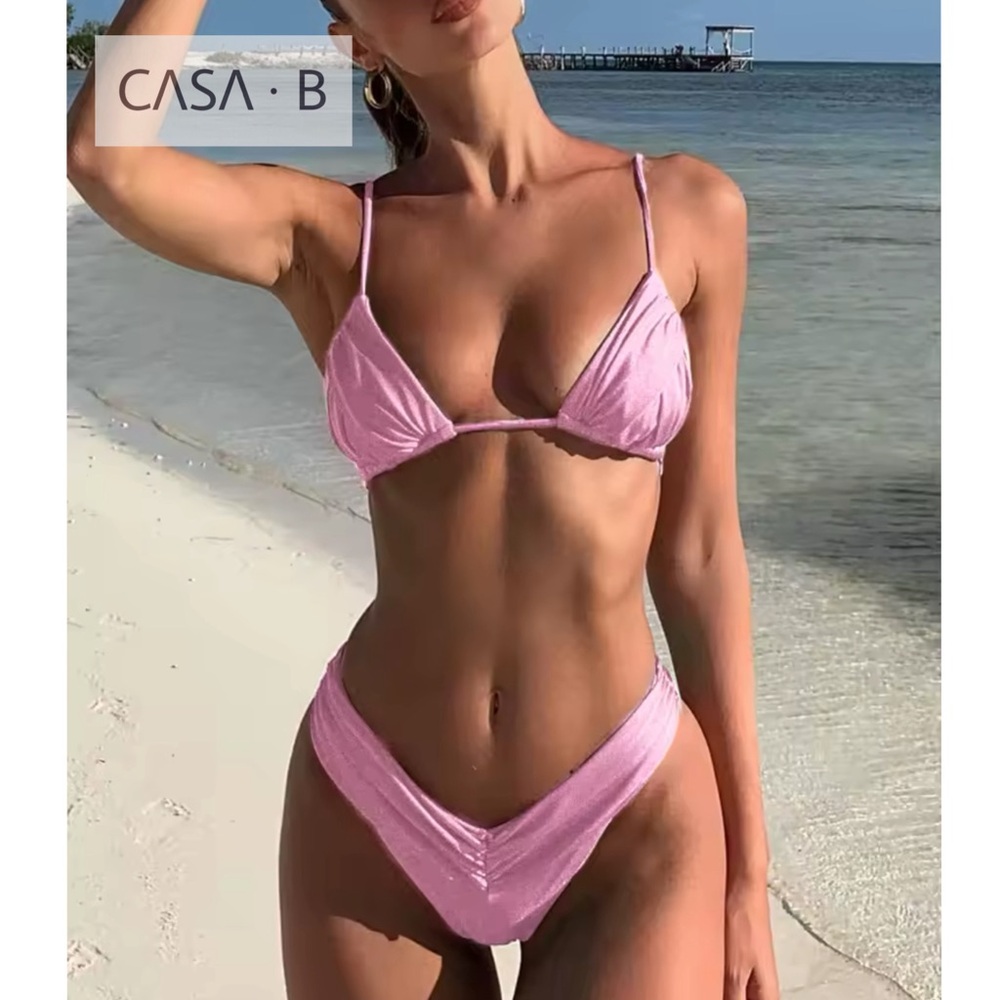 NEW💫 to CASA B | Athena Rose Shimmer Triangle Brazilian Bikini Set - Picture 4 of 5